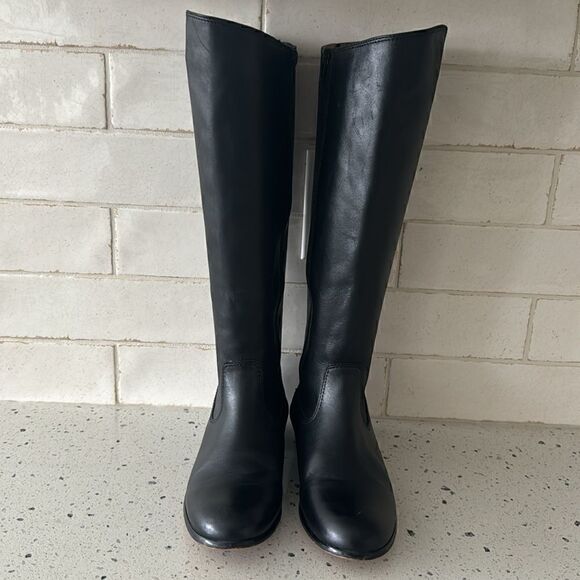 Kenneth Cole NY Mea Women’s Black Leather Knee-High Riding Boots Full Zip Sz 6.5 - Picture 2 of 14